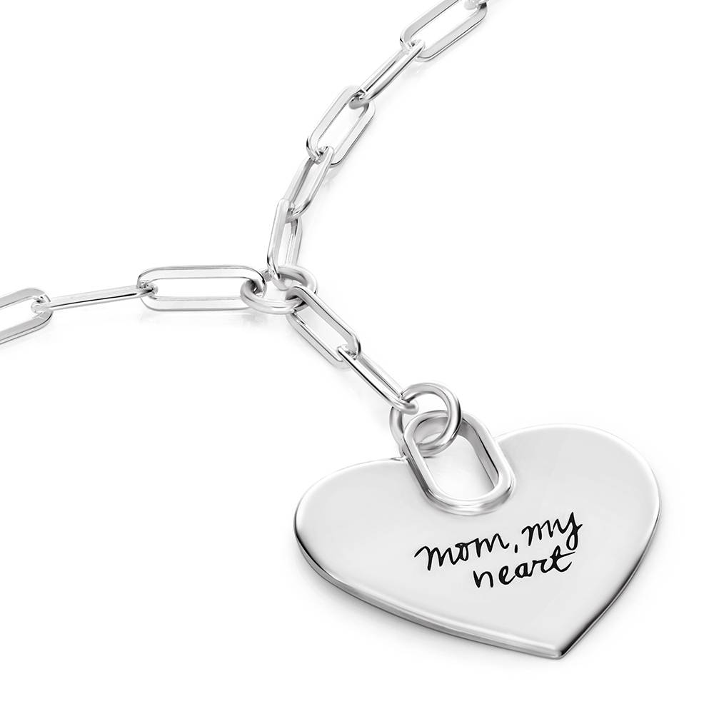 Handwriting Engraved Heart Paperclip Necklace in Silver-3 product photo