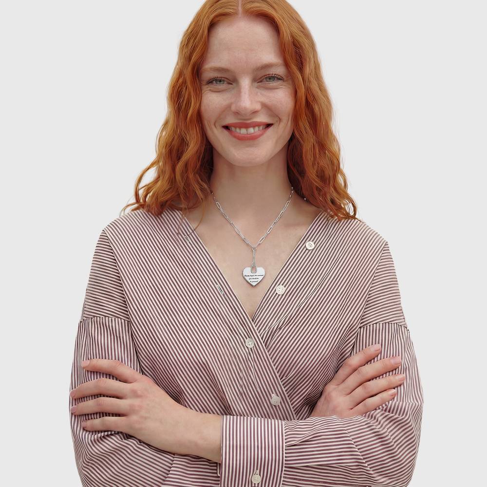 Handwriting Engraved Heart Paperclip Necklace in Silver-1 product photo