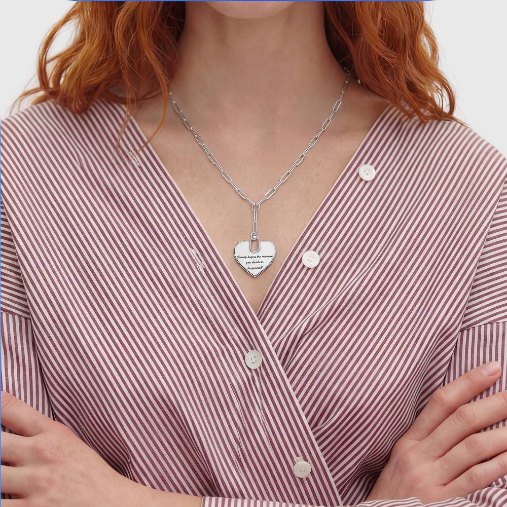 Handwriting Engraved Heart Paperclip Necklace in Silver-4 product photo