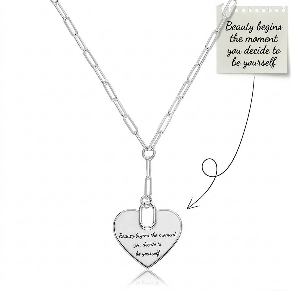 Handwriting Engraved Heart Paperclip Necklace in Silver-4 product photo