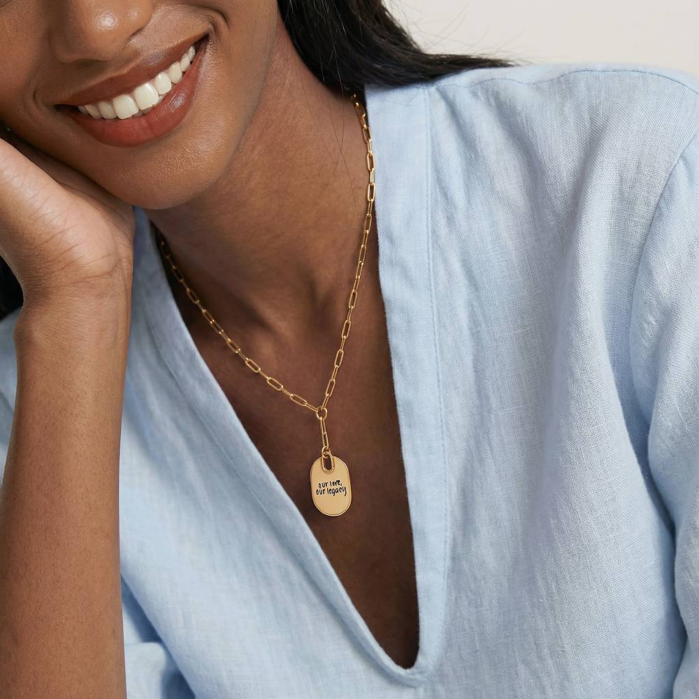 Handwriting Engraved Oval Pendant Paperclip Necklace in Gold Plated-3 product photo