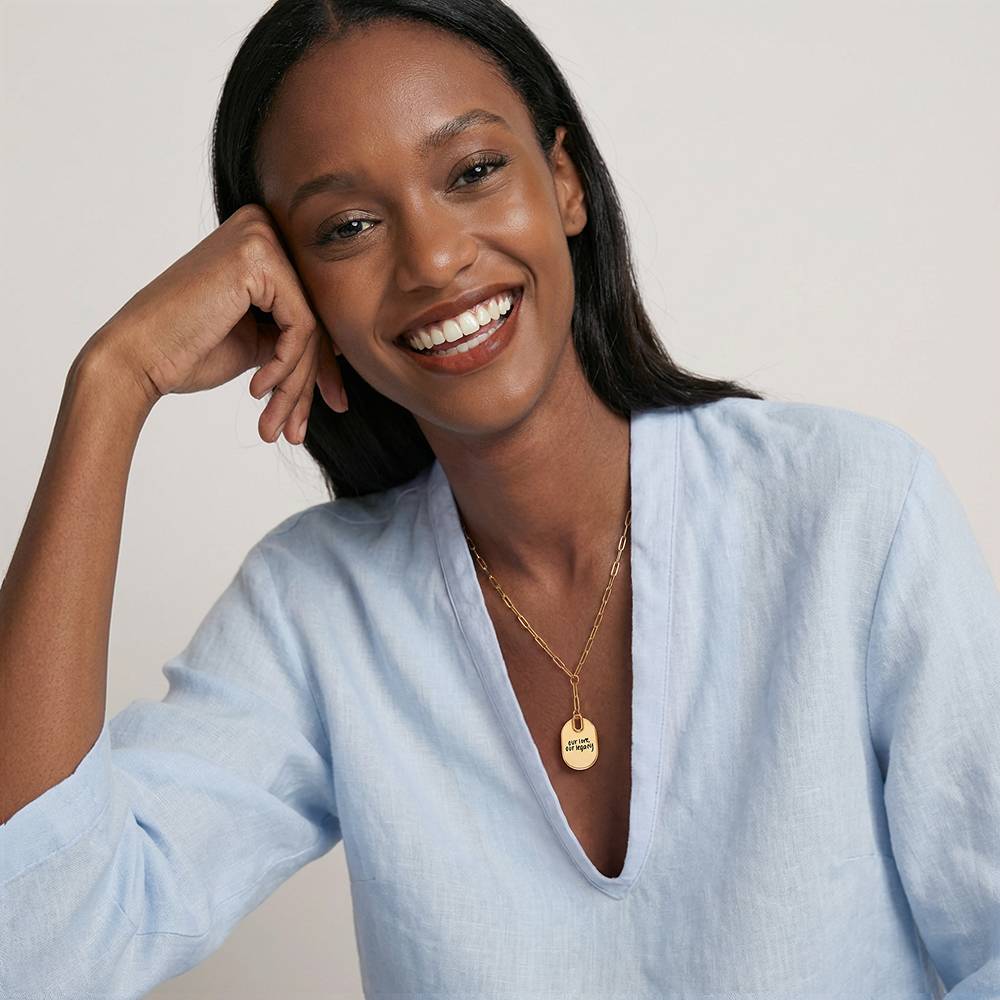 Handwriting Engraved Oval Pendant Paperclip Necklace in Gold Plated-1 product photo