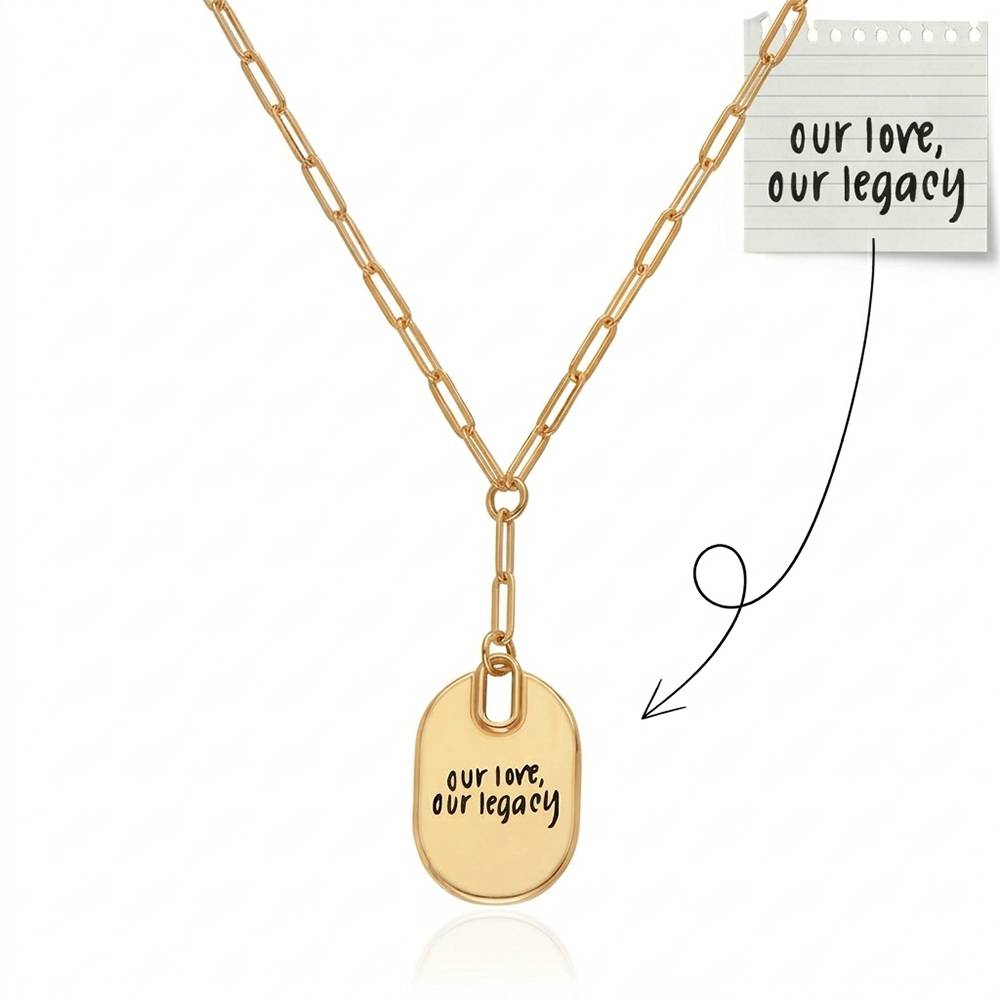 Handwriting Engraved Oval Pendant Paperclip Necklace in Gold Plated-4 product photo