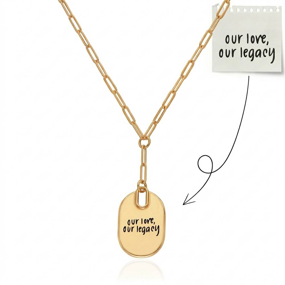 Handwriting Engraved Oval Pendant Paperclip Necklace in Gold Plated-4 product photo