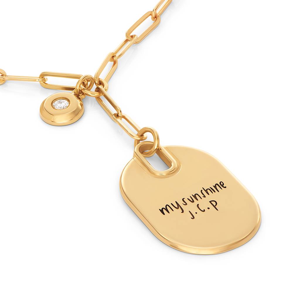 Handwriting Engraved Oval Pendant Paperclip Necklace in Gold Plated with diamonds-2 product photo