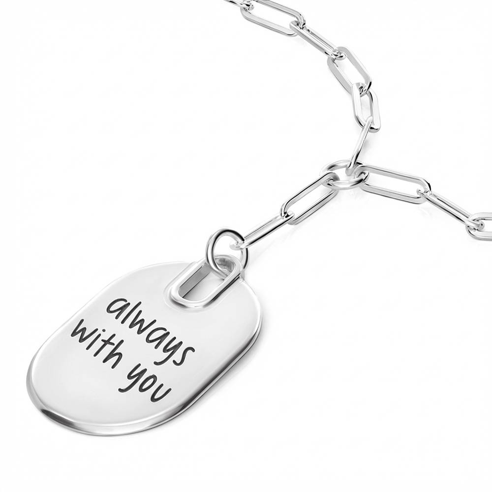 Handwriting Engraved Oval Pendant Paperclip Necklace in Silver-4 product photo