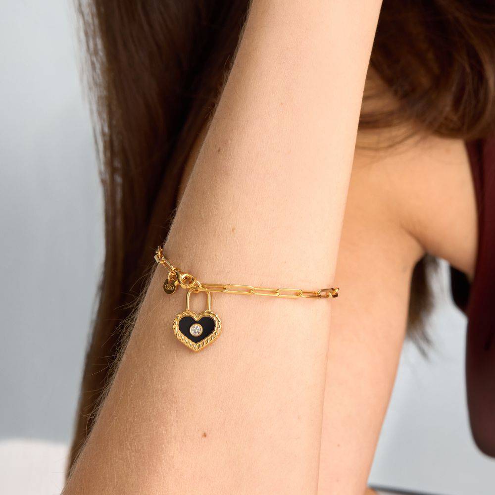 Heart Lock & Key Initial Bracelet in Gold-6 Heart Lock & Key Initial Bracelet in Gold-6 product photo