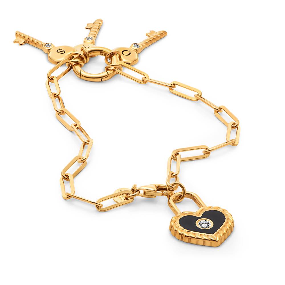Heart Lock & Key Initial Bracelet in Gold-1 Heart Lock & Key Initial Bracelet in Gold-1 product photo