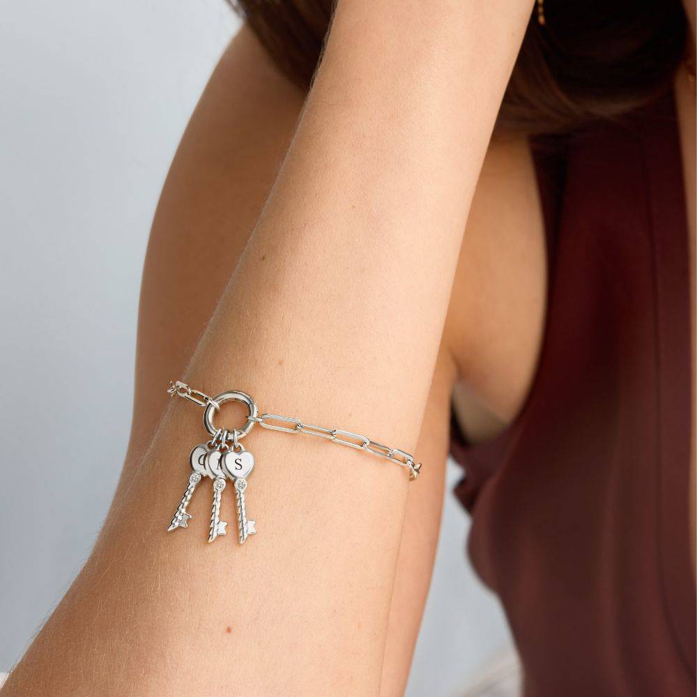 Heart Lock & Key Initial Bracelet in Silver-2 Heart Lock & Key Initial Bracelet in Silver-2 product photo
