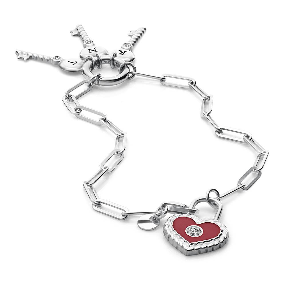 Heart Lock & Key Initial Bracelet in Silver-4 Heart Lock & Key Initial Bracelet in Silver-4 product photo