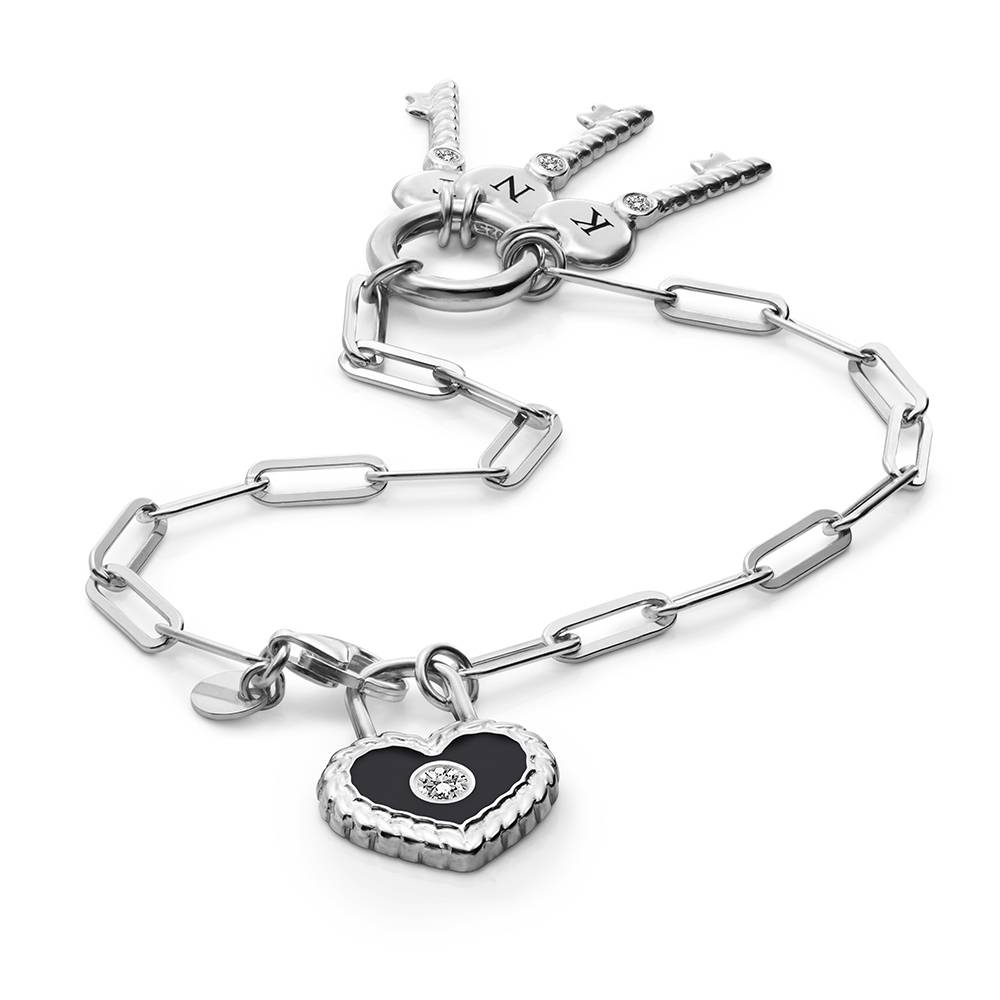 Heart Lock & Key Initial Bracelet in Silver-6 Heart Lock & Key Initial Bracelet in Silver-6 product photo