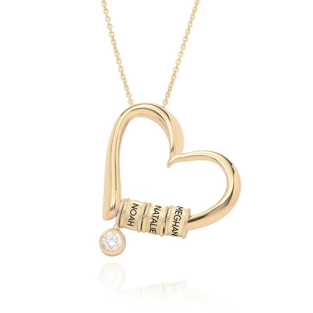 Charming Heart Necklace with Engraved Beads and 0.25ct Diamond in 10ct Solid Yellow Gold-1 product photo