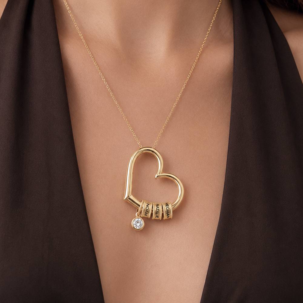 Charming Heart Necklace with Engraved Beads and 0.25ct Diamond in 10ct Solid Yellow Gold-5 product photo