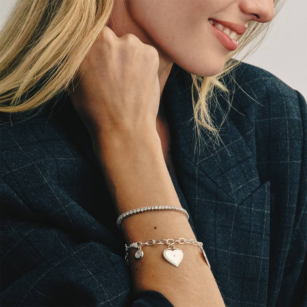 Heart-to-Heart Engravable Bracelet in Sterling Silver with Diamond-2 product photo