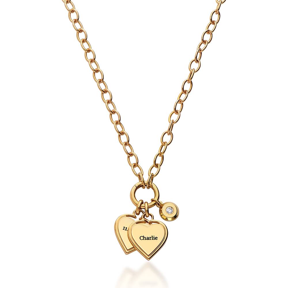 Heart-to-Heart Engravable Necklace in Gold Vermeil with Diamond-1 product photo