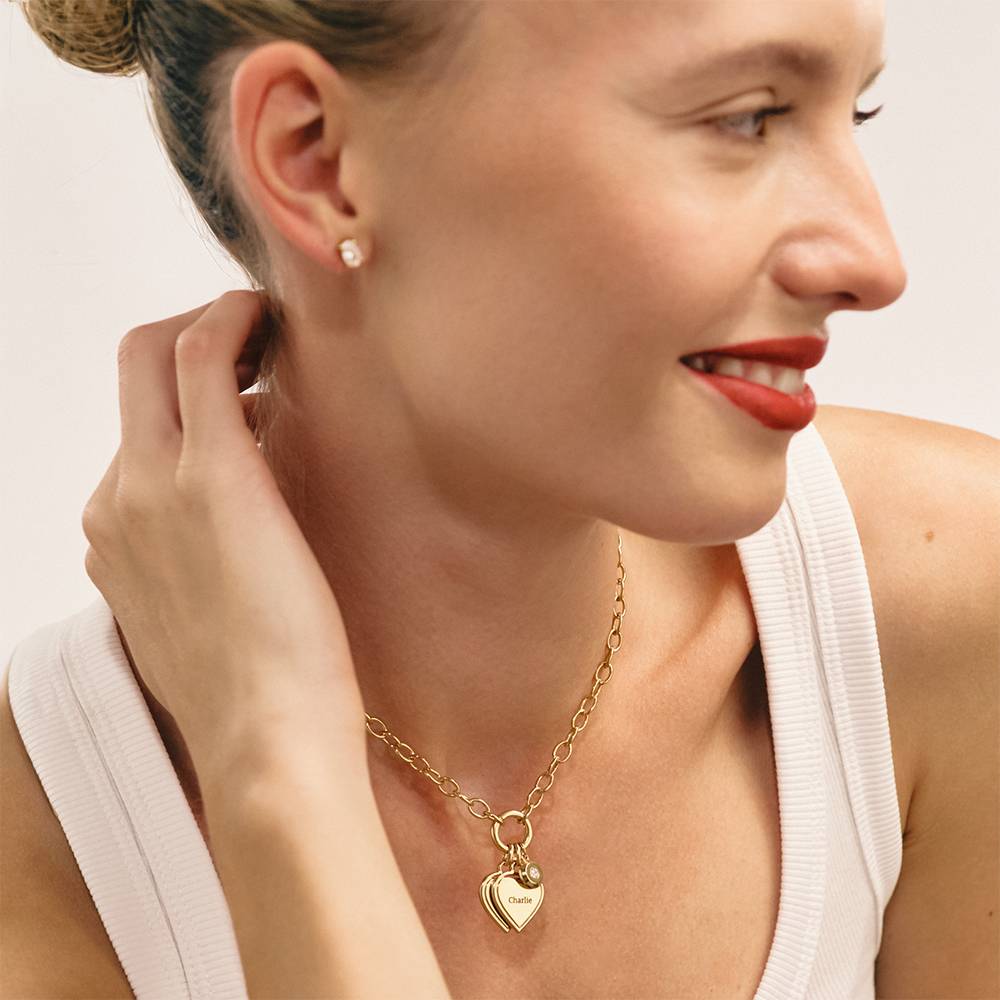 Heart-to-Heart Engravable Necklace in Gold Vermeil with Diamond-3 product photo