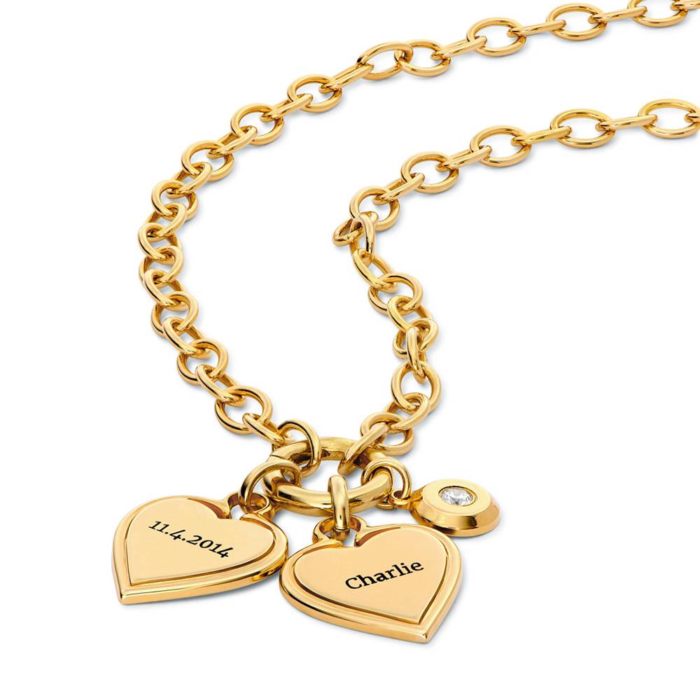 Heart-to-Heart Engravable Necklace in Gold Plating with Diamond-3 product photo