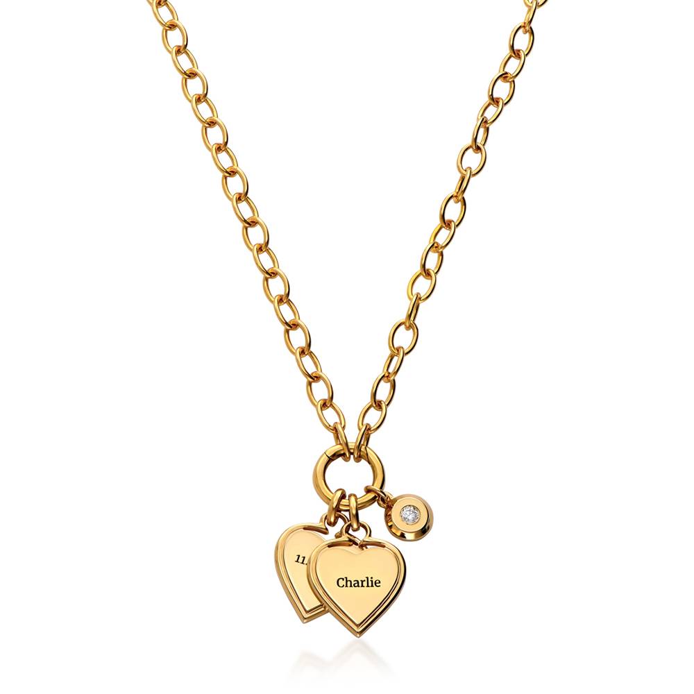 Heart-to-Heart Engravable Necklace in Gold Plating with Diamond-5 product photo