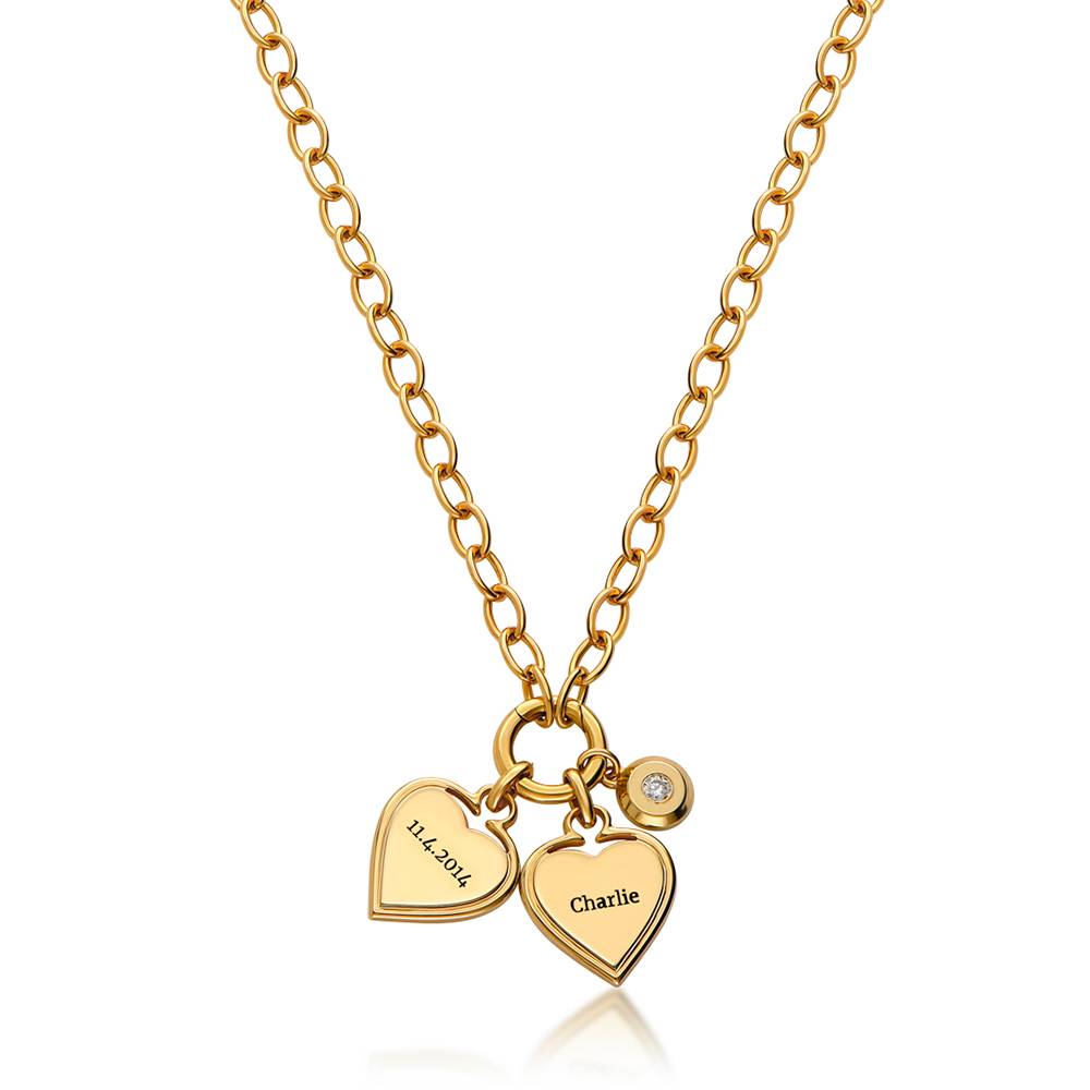 Heart-to-Heart Engravable Necklace in Gold Plating with Diamond-2 product photo