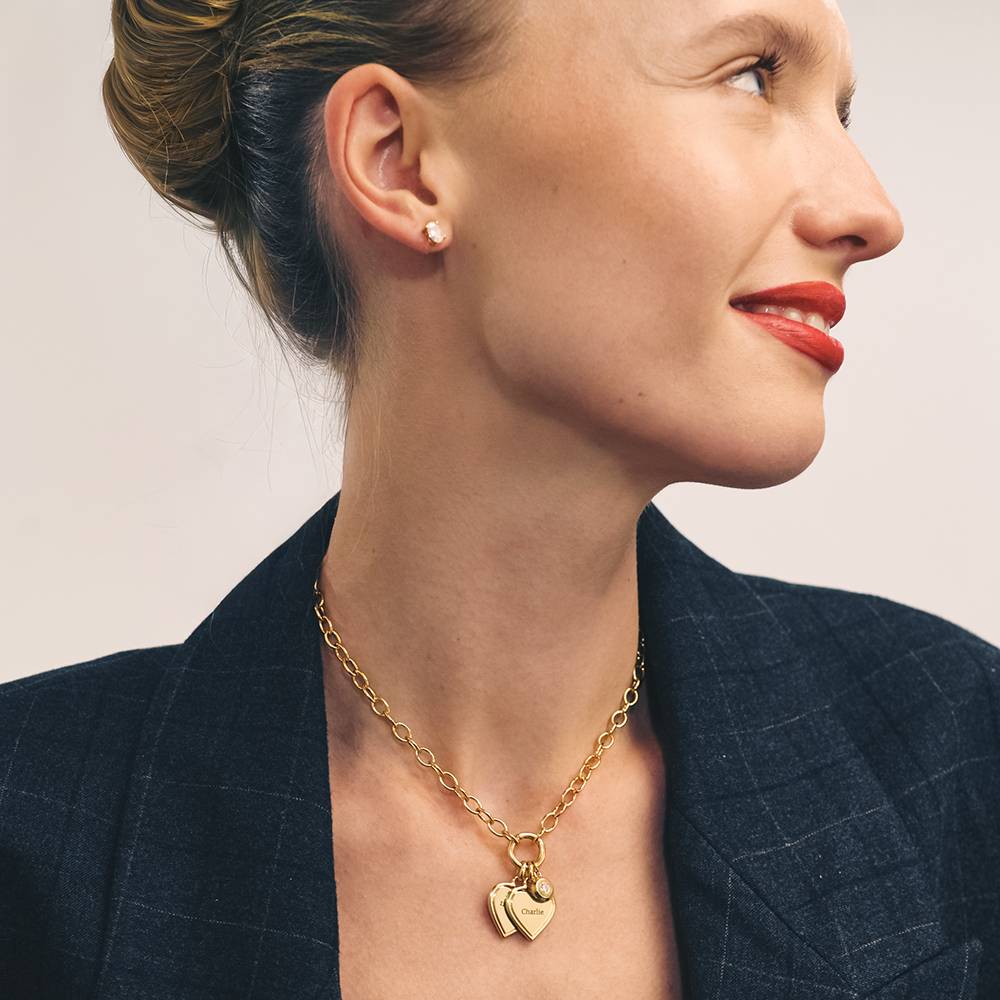 Heart-to-Heart Engravable Necklace in Gold Plating with Diamond-4 product photo