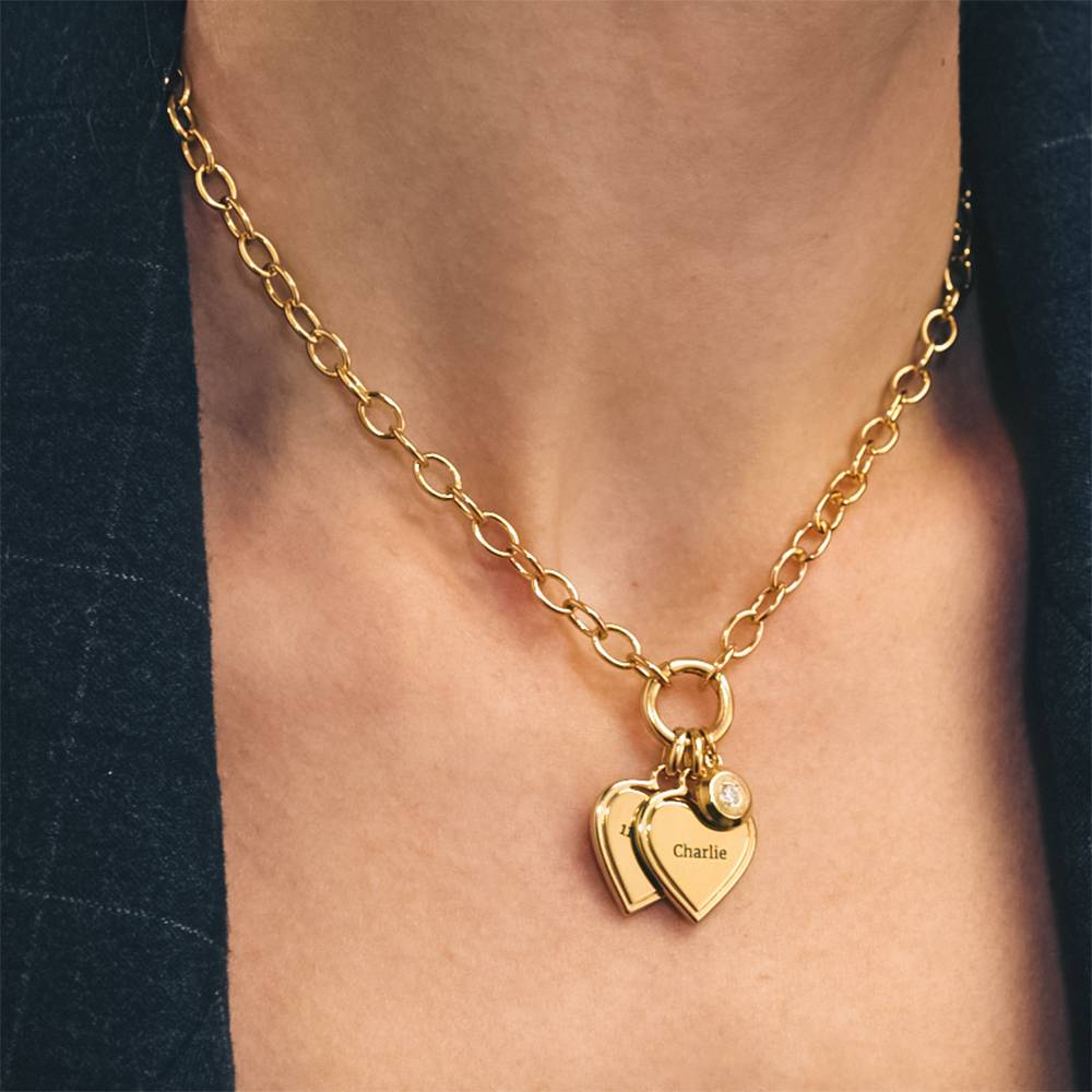 Heart-to-Heart Engravable Necklace in Gold Plating with Diamond-1 product photo