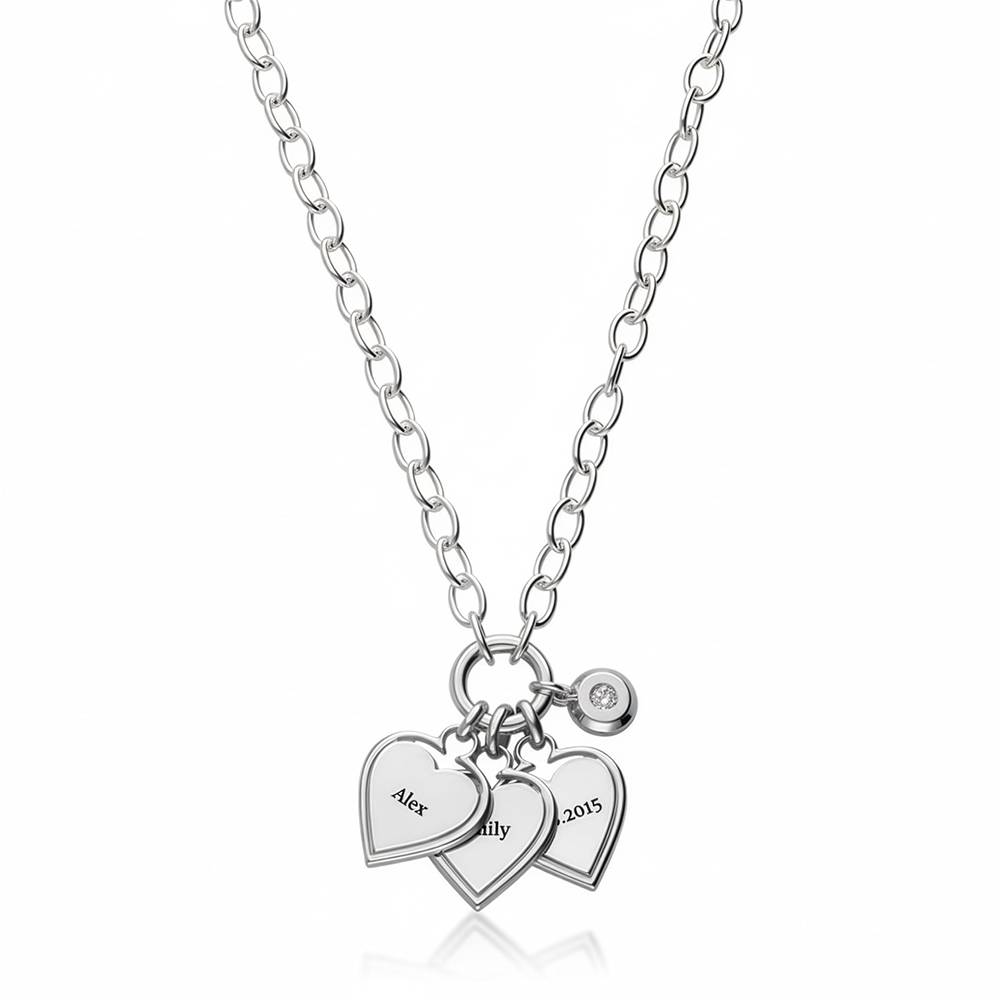 Heart-to-Heart Engravable Necklace in Sterling Silver with Diamond-3 product photo