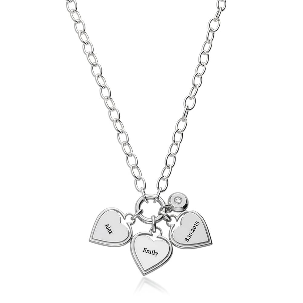 Heart-to-Heart Engravable Necklace in Sterling Silver with Diamond-1 product photo