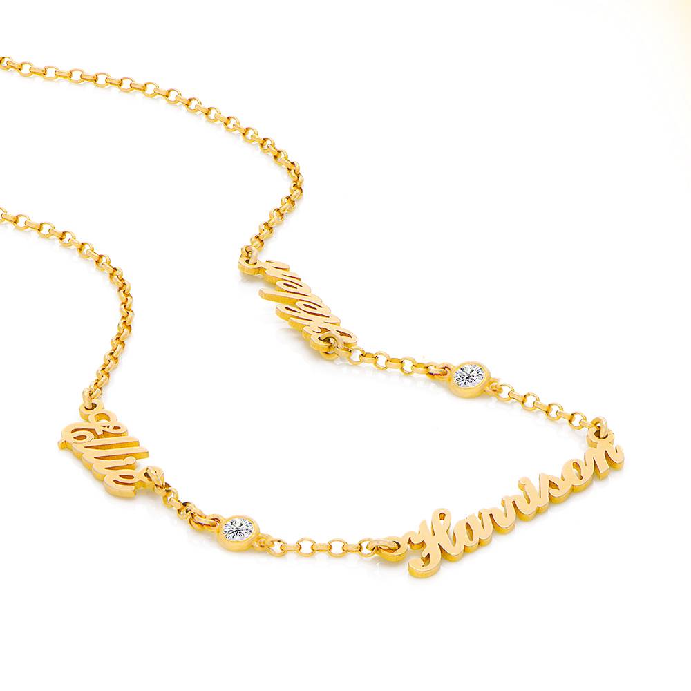 Heritage Multiple Name Necklace with 0.10ct Diamonds in 18ct Gold Vermeil-3 product photo