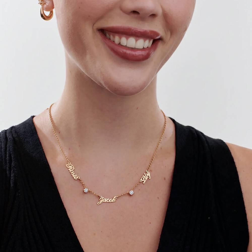 Heritage Multiple Name Necklace with 0.30ct Diamonds in Gold Vermeil-3 product photo