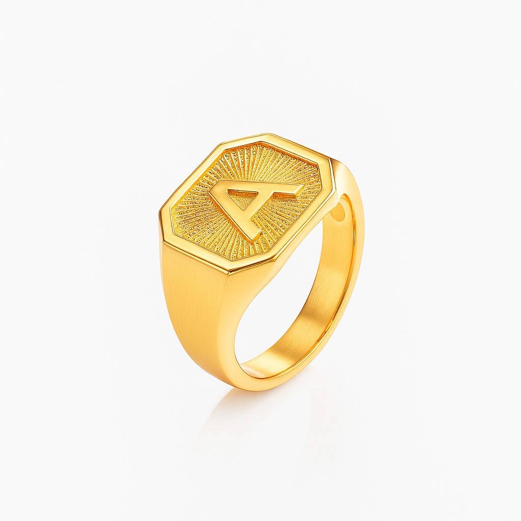 Heritage Initial Ring for Men in Gold Vermeil-4 product photo