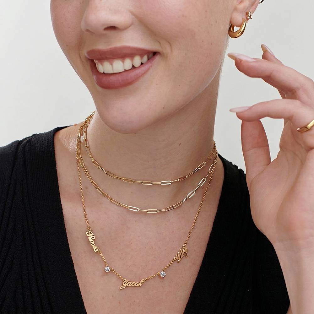 Heritage Multiple Name Necklace with 0.30CT Diamonds in Gold Plating-2 product photo