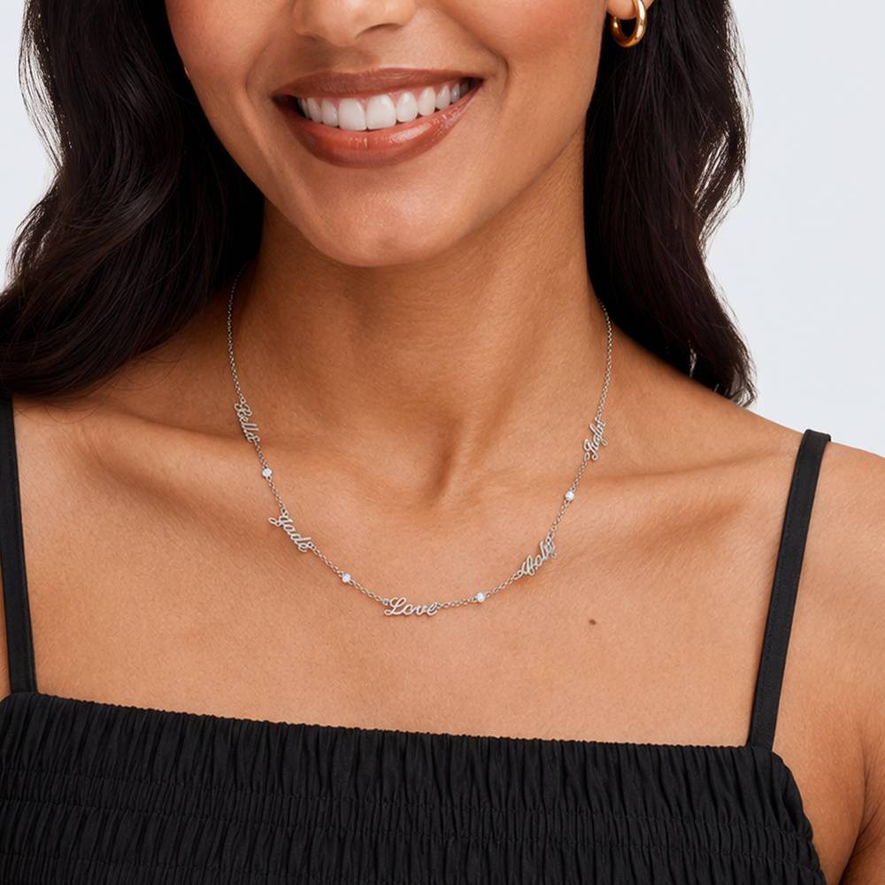 Heritage Multiple Name Necklace with Diamonds in Silver-4 product photo
