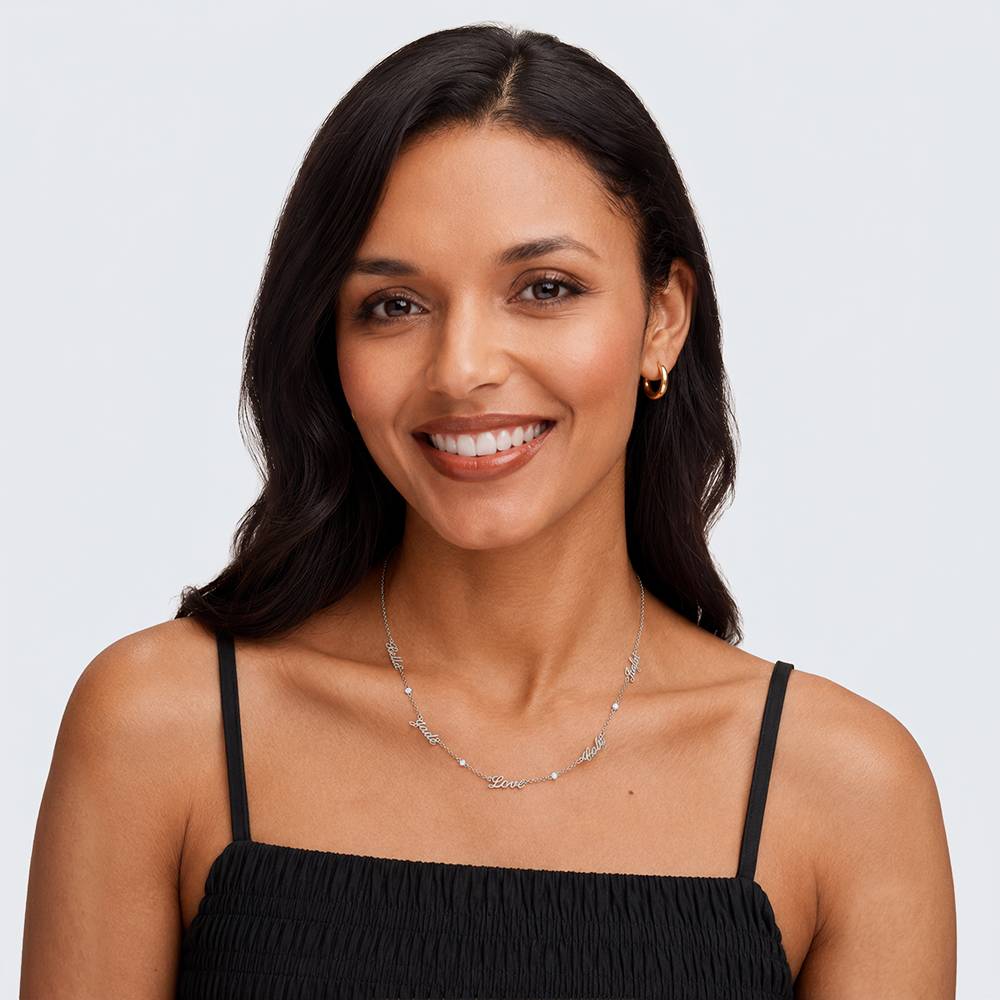 Heritage Multiple Name Necklace with Diamonds in Silver-3 product photo