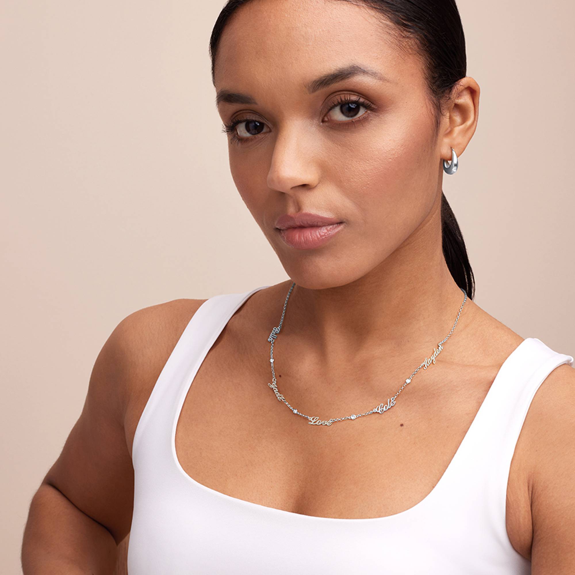 Heritage Multiple Name Necklace with Diamonds in Silver-4 product photo