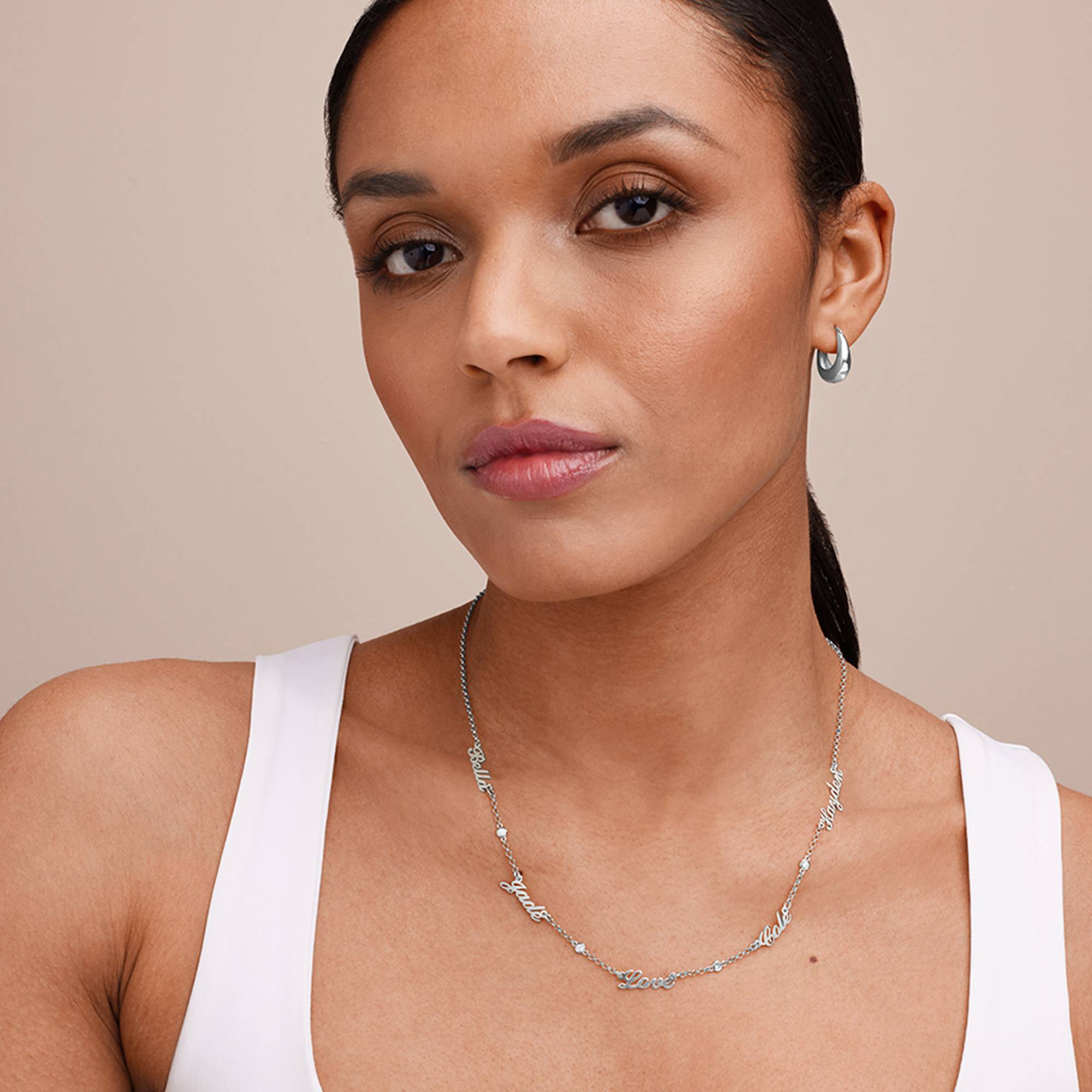 Heritage Multiple Name Necklace with Diamonds in Silver-2 product photo