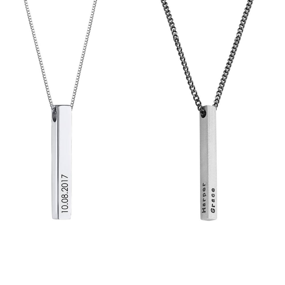 His & Hers 3D Bar Necklaces in Sterling Silver-3 product photo