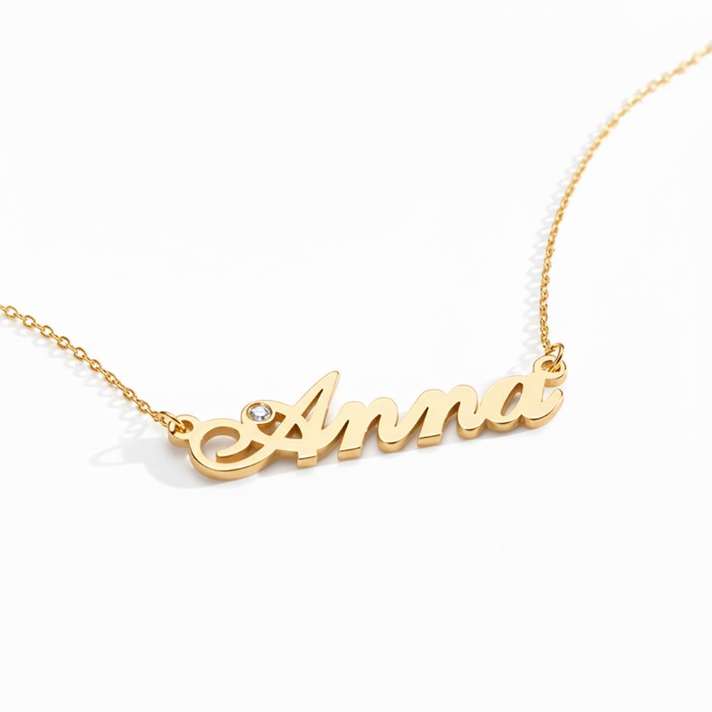 Hollywood Small Name Necklace with 0.02CT Diamond in Gold Plating-3 product photo