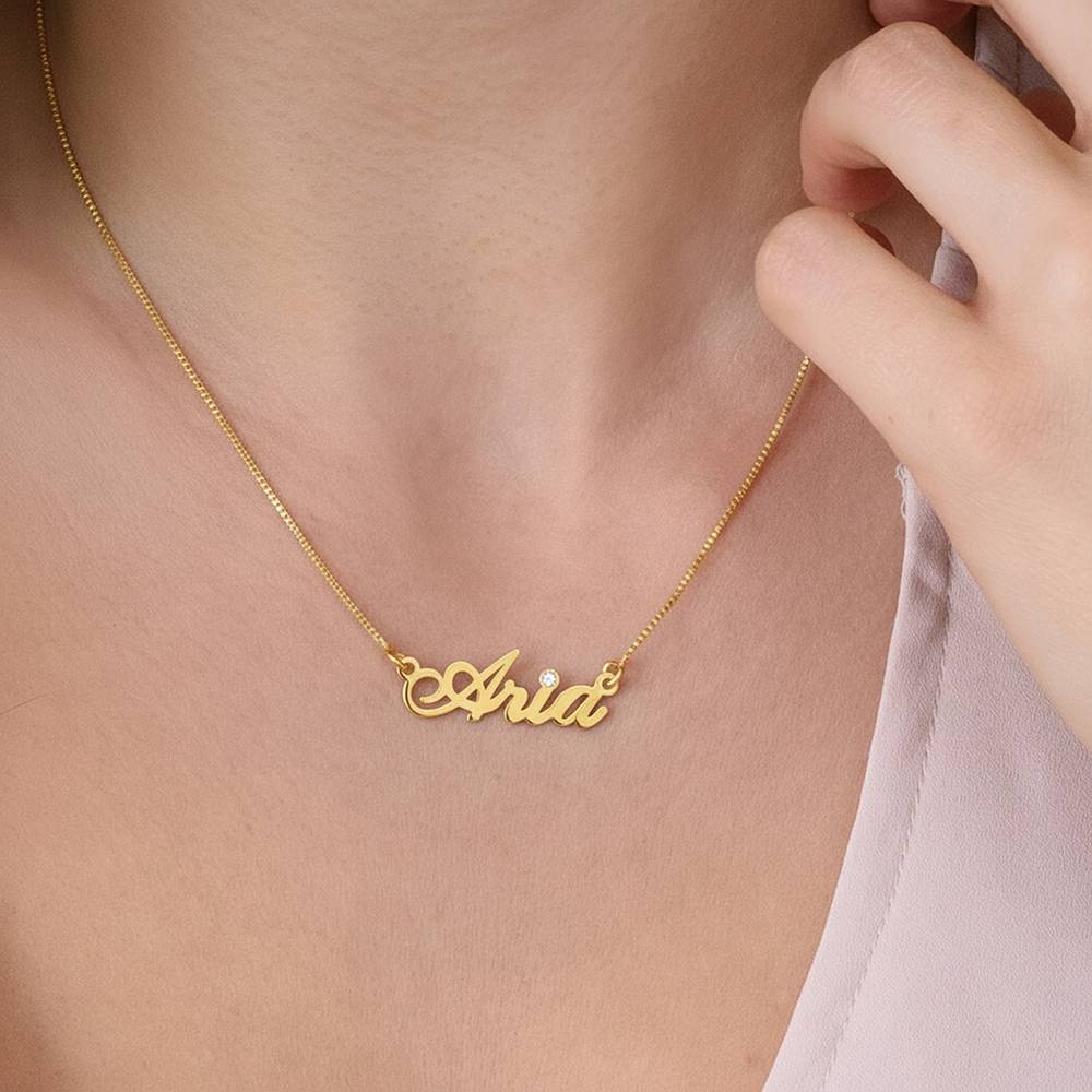 Hollywood Small Name Necklace with 0.02CT Diamond in Gold Plating-4 product photo