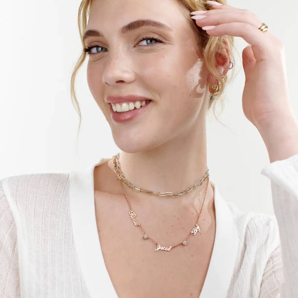 Last Minute Pack "Heritage Multiple Name Necklace in Rose Gold Vermeil with 0.30CT Diamonds"-3 product photo