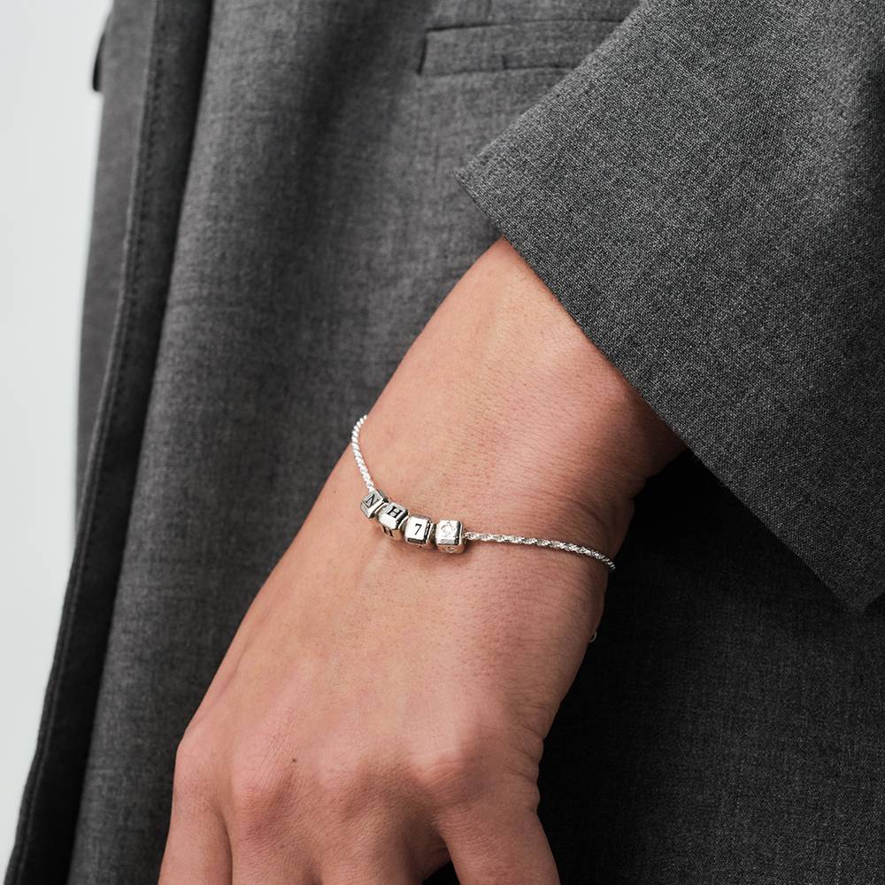 Little Loves Initial Cube Bracelet in Silver with 0.08CT Diamond-3 product photo