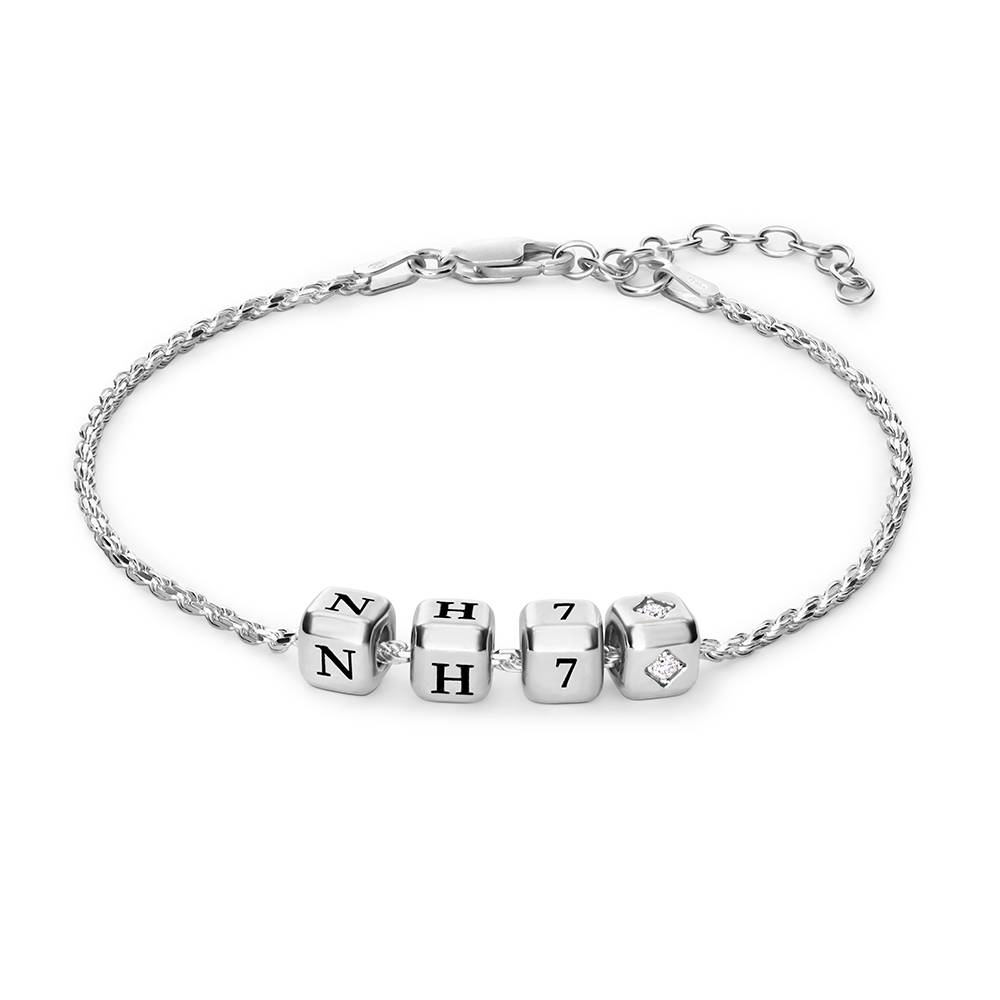 Little Loves Initial Cube Bracelet in Silver with 0.08CT Diamond-1 product photo