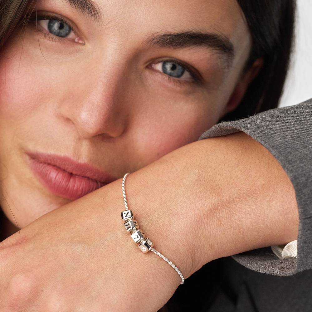 Little Loves Initial Cube Bracelet in Silver with 0.08CT Diamond-5 product photo
