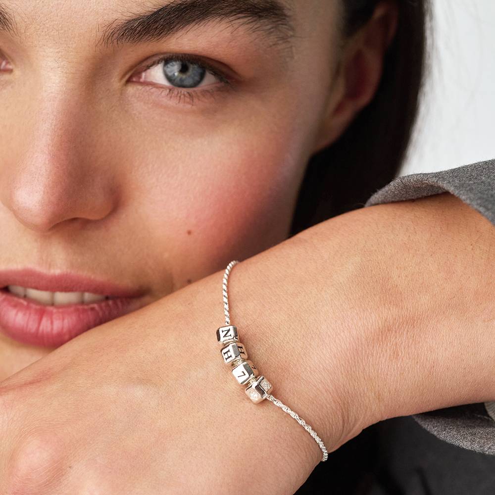 Little Loves Initial Cube Bracelet in Silver with 0.08CT Diamond-2 product photo