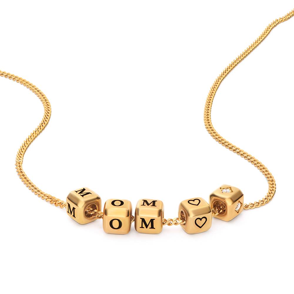 Little Loves Initial Cube Necklace in Gold Plating with 0.08CT Diamond-4 product photo