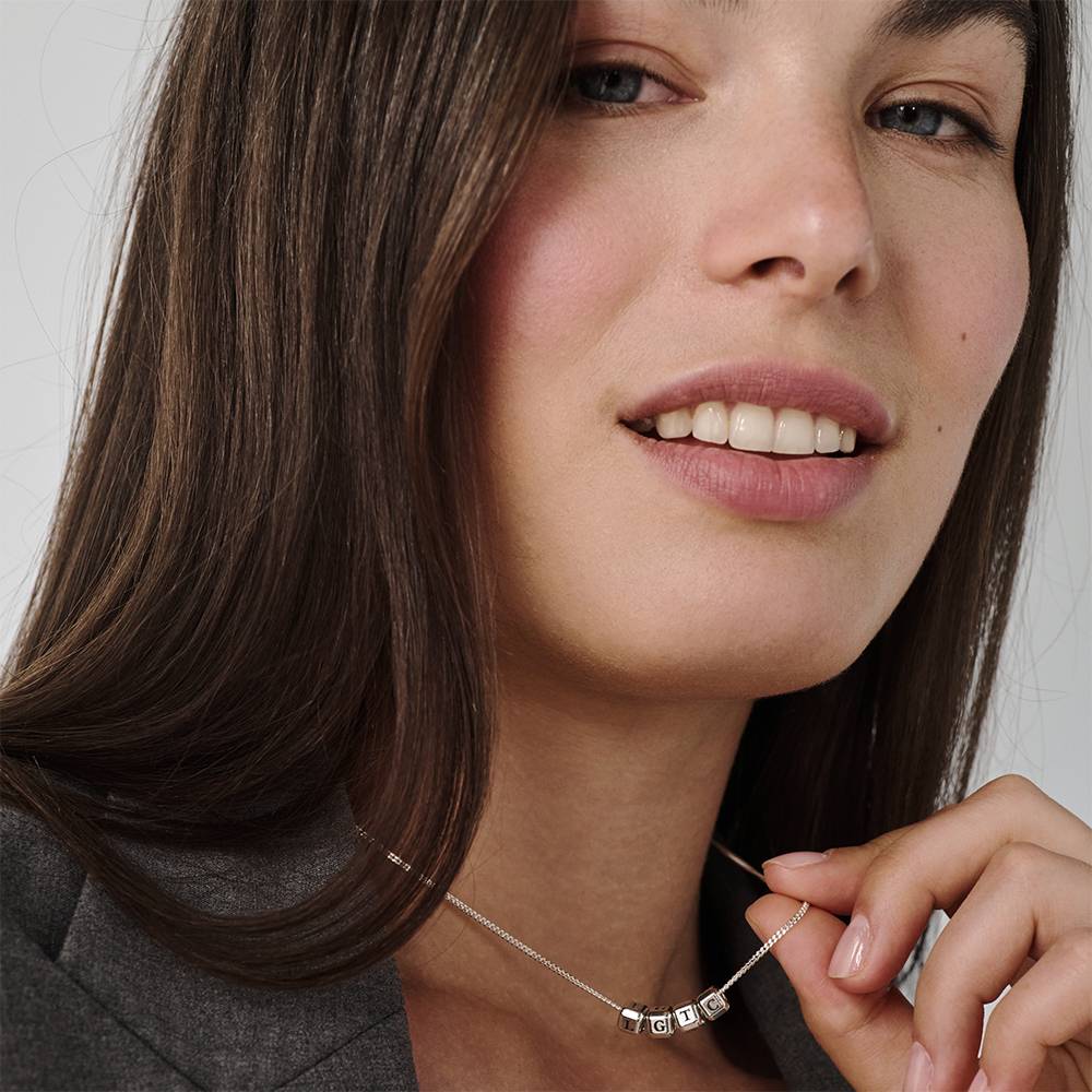Little Loves Initial Cube Necklace in Silver-3 product photo