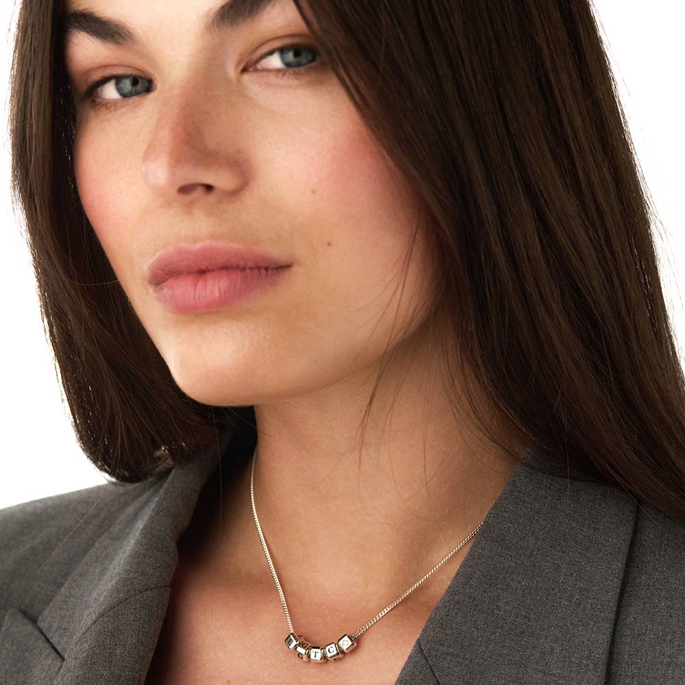 Little Loves Initial Cube Necklace in Silver with 0.08CT Diamond-5 product photo