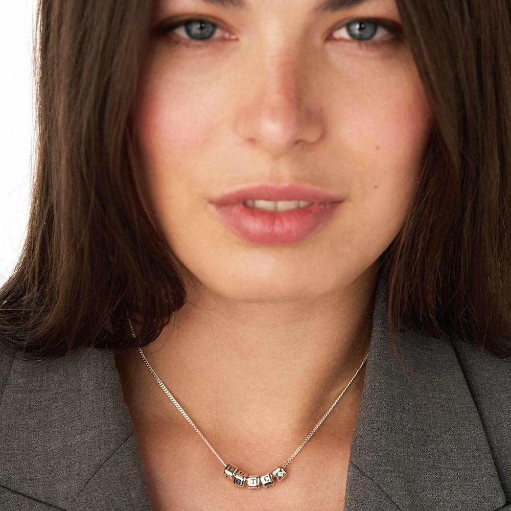 Little Loves Initial Cube Necklace in Silver with 0.08CT Diamond-2 product photo