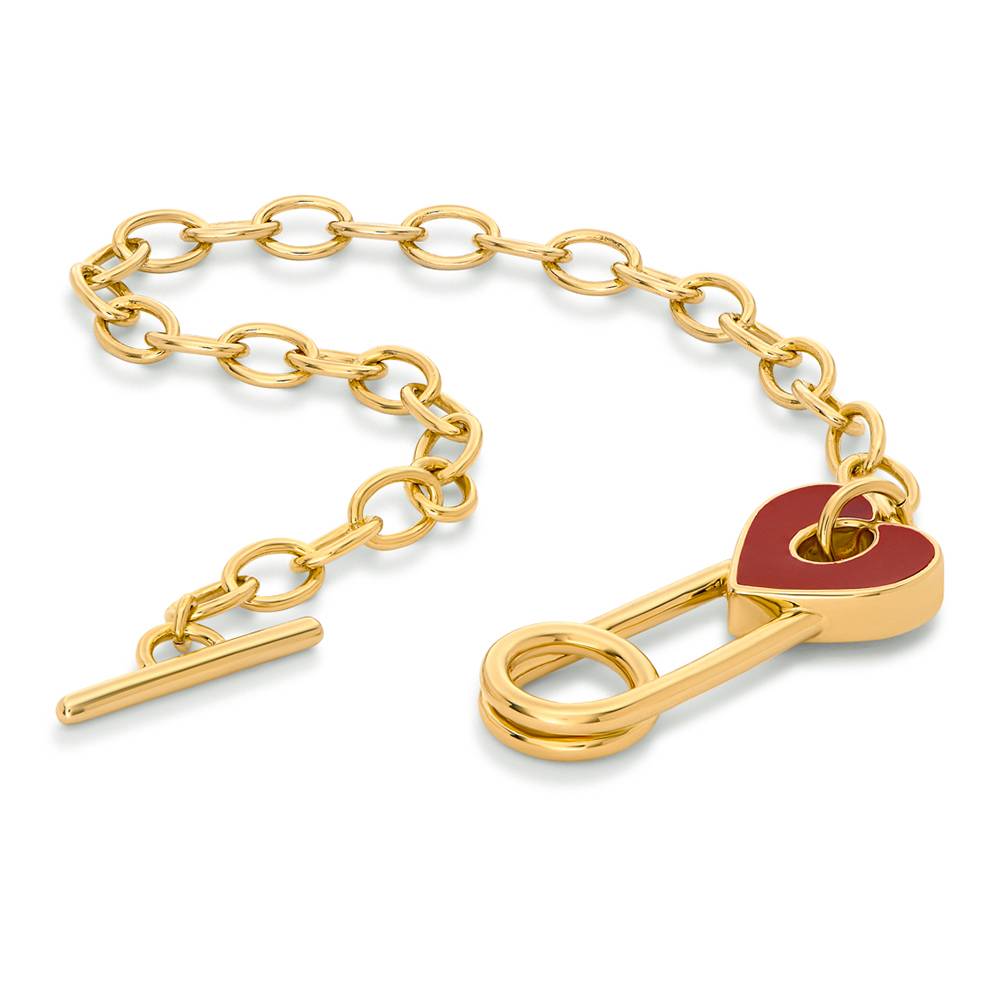 Love Locked Safety Pin Bracelet with Heart Charm in Gold Finish-3 Love Locked Safety Pin Bracelet with Heart Charm in Gold Finish-3 product photo