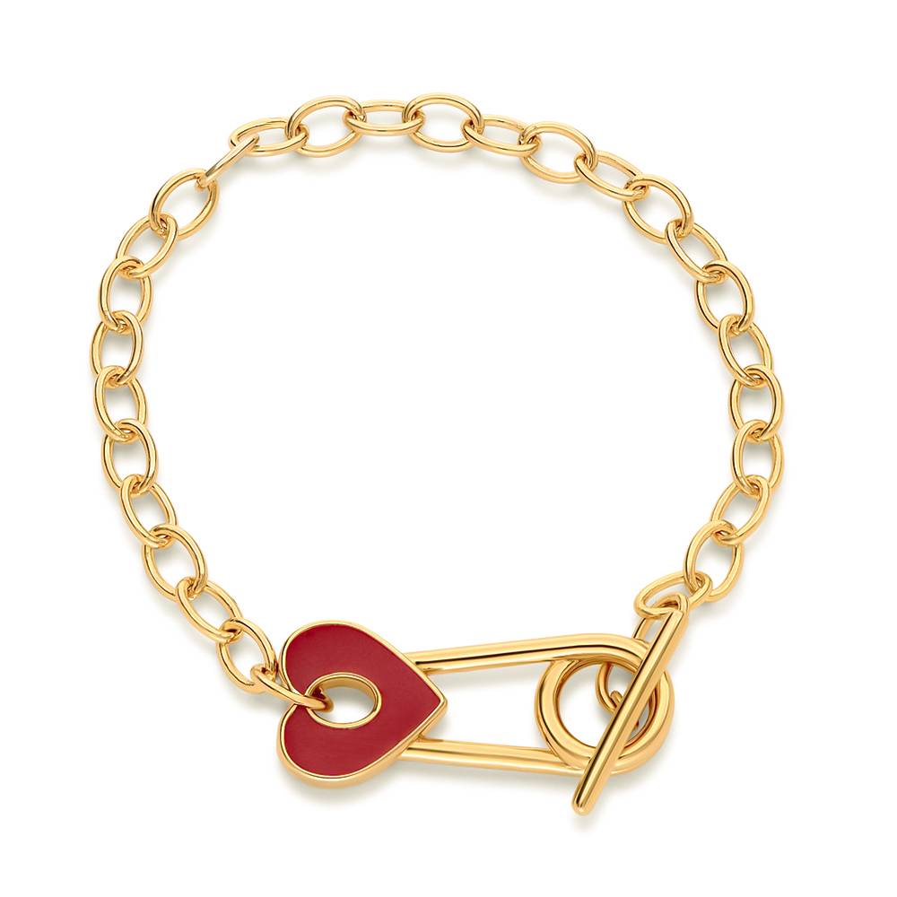 Love Locked Safety Pin Bracelet with Heart Charm in Gold Finish-1 Love Locked Safety Pin Bracelet with Heart Charm in Gold Finish-1 product photo