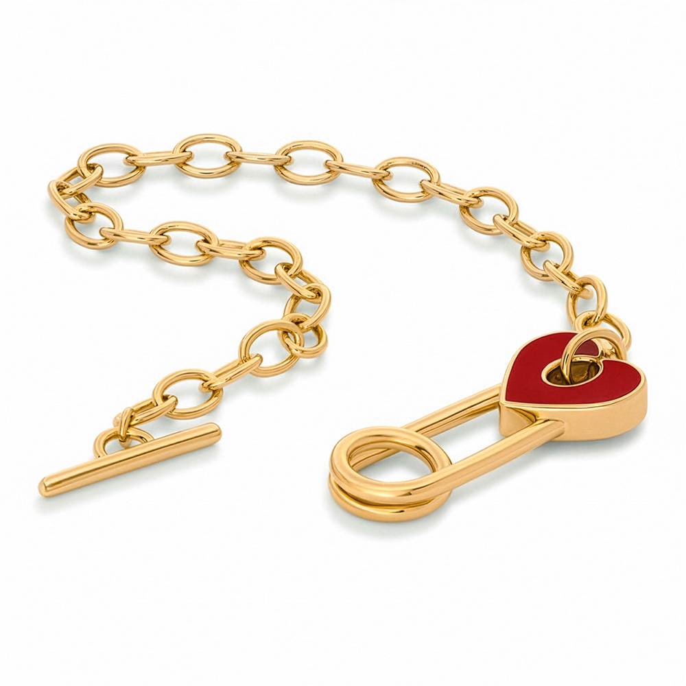 Love Locked Safety Pin Bracelet with Heart Charm in Gold Finish-3 product photo